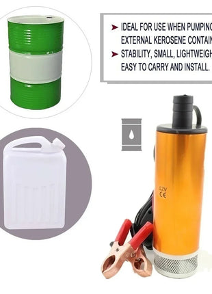 2 in 1 Oil Pump Refueling Gun Electric Submersible 5 Meter Steel Hose Fuel Water Camping Accessories