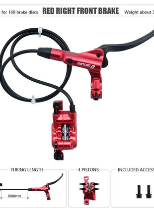 ZOOM HB-876 4 Piston Folding Mountain Bike Disc Hydraulic Brake Set Front 800 Rear 1400 Mm Mtb Bicycle Cramp Red Cycling Parts