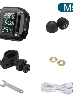 Motorcycle TPMS Solar Power Tire Pressure Monitor Real Time Tire Pressure Monitoring System Temperature Sensor Alarm System