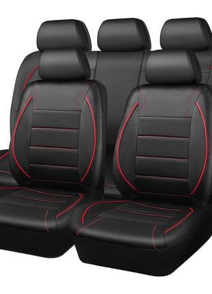 Universal Leather Car Seat Covers Red Simple Waterproof 5 Seat Car Seat Cover