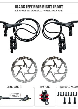 ZOOM HB-876 4 Piston Folding Mountain Bike Disc Hydraulic Brake Set Front 800 Rear 1400 Mm Mtb Bicycle Cramp Red Cycling Parts