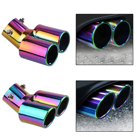 1PCS 2.5 inch Inlet Car Auto Exhaust Muffler Tip Stainless Steel Dual Pipe Trim Modified Car Rear Tail Throat Liner For Most Cars