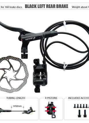 ZOOM HB-876 4 Piston Folding Mountain Bike Disc Hydraulic Brake Set Front 800 Rear 1400 Mm Mtb Bicycle Cramp Red Cycling Parts