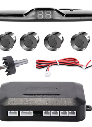 New LED Parking Sensor System Backlight Parktronic Monitor Display Kit Backup Detector Assistant 4 Probes