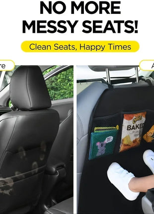 Black Seat Cover for Kids with 3 Pocket Storage Organizer, Waterproof Kick Mats Backseat Protector, Car Seat Back Protectors