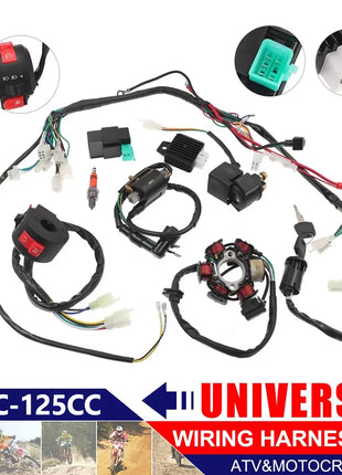 Full Complete Electrics Wiring Harness CDI STATOR Kit For Motorcycle ATV Quad Pit Bike Buggy Go Kart 50cc 70cc 90cc 110cc 125cc