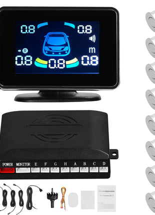 Car Parking Sensor Reversing Radars System Front & Rear Support Sound Warning/Buzzer with 8 Parking Sensors Distance Detection