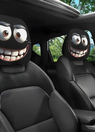 2pcs Smiley Face Printed Car Pillowcase Soft Comfortable Decorative Cushion Cover Auto Seat Headrest Washable Polyester Fabric