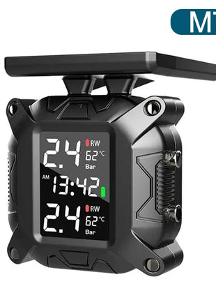 Motorcycle TPMS Solar Power Tire Pressure Monitor Real Time Tire Pressure Monitoring System Temperature Sensor Alarm System