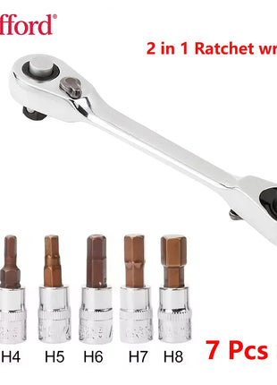 Rafford Mini Treble 1/4 Ratchet Wrench Double Ended Quick Socket Ratchet Wrench Screwdriver Hex Torque Wrenches Set 2in1 Spanner