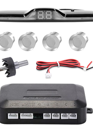 New LED Parking Sensor System Backlight Parktronic Monitor Display Kit Backup Detector Assistant 4 Probes