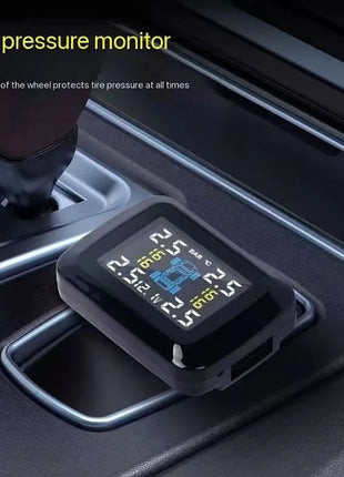 Car TPMS Cigarette Lighter Tire Pressure Monitoring System Alarm Tyre Air Pressure Meter Gauge Temperature Warning With 4 Sensor