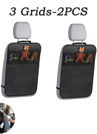 Black Seat Cover for Kids with 3 Pocket Storage Organizer, Waterproof Kick Mats Backseat Protector, Car Seat Back Protectors
