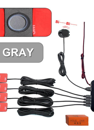 Car Parking Sensor Kit Assistant Park tronics 4 Black/Silver/White 13mm Flat Sensors Reverse Radar Sound Buzzer Alarm Sound