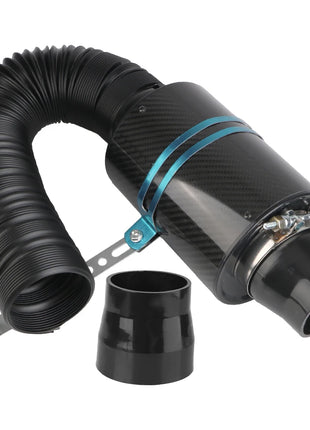 Car Carbon Fibre Cold Air Filter Feed Enclosed Intake Induction Fiber Intake Filter Box Universal 1 Set Pipe Hose Kit