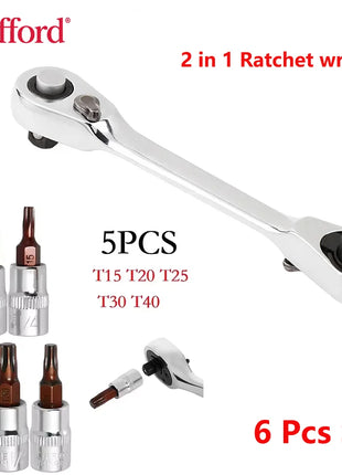 Rafford Mini Treble 1/4 Ratchet Wrench Double Ended Quick Socket Ratchet Wrench Screwdriver Hex Torque Wrenches Set 2in1 Spanner