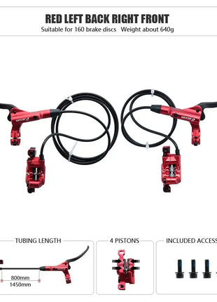 ZOOM HB-876 4 Piston Folding Mountain Bike Disc Hydraulic Brake Set Front 800 Rear 1400 Mm Mtb Bicycle Cramp Red Cycling Parts