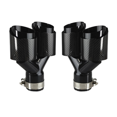 Car Carbon Fiber Glossy Muffler Tip Y Shape Double Exit Exhaust Pipe Mufflers Nozzle Decoration Universal Stainless Black