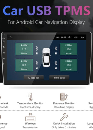 Srnubi Android TPMS for Car Radio DVD Player Tire Pressure Alarm Monitoring System Spare Tyre Internal External Sensor USB TMPS