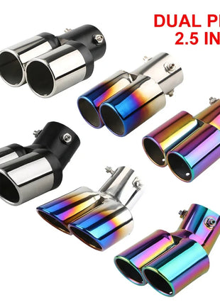 Universal Curved Double Outlet Car Exhaust Trim Muffler Pipe Tail Car Decoration Chrome Tail Pipe Stainless Steel Car Styling