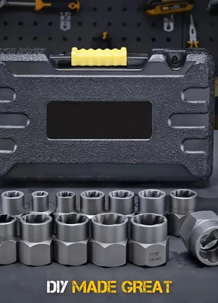 14pcs Damaged Lmpact Socket Set, Nut And Bolt Extractor & Remover-Chrome Molybdenum Steel Extractors With Storage Box