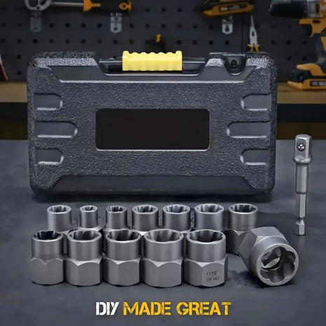 14pcs Damaged Lmpact Socket Set, Nut And Bolt Extractor & Remover-Chrome Molybdenum Steel Extractors With Storage Box