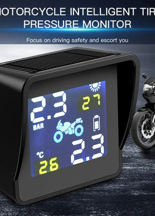 Tire Pressure Sensors Solar Charging LCD Motorcycle TPMS Tire Pressure Tyre Temperature Monitoring Alarm System with 2 Sensors