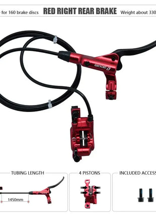 ZOOM HB-876 4 Piston Folding Mountain Bike Disc Hydraulic Brake Set Front 800 Rear 1400 Mm Mtb Bicycle Cramp Red Cycling Parts