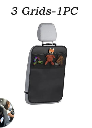 Black Seat Cover for Kids with 3 Pocket Storage Organizer, Waterproof Kick Mats Backseat Protector, Car Seat Back Protectors