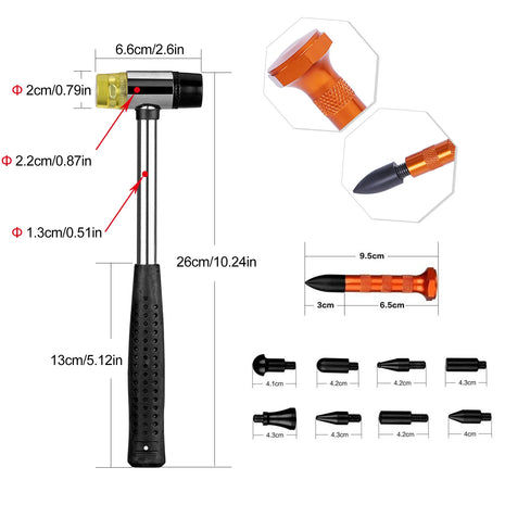 Super PDR Car Dent Hammer Repair Dings Paintless Dent Repair Tap Down Pen Hail Dent Removal Tool Kit Car Body Flattening Pen
