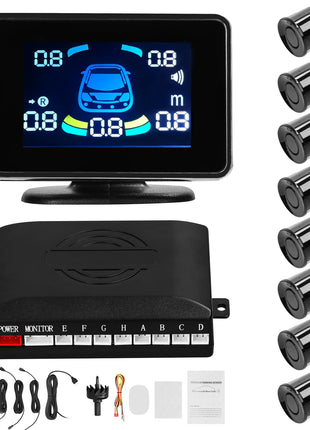 Car Parking Sensor Reversing Radars System Front & Rear Support Sound Warning/Buzzer with 8 Parking Sensors Distance Detection