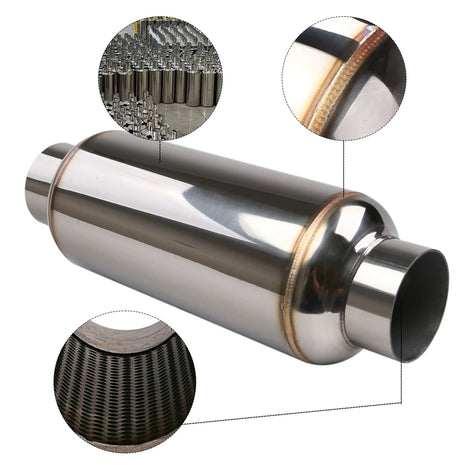Universal 2.5 inch / 3 inch Inlet Exhaust Muffler Pipe Stainless Steel Resonator 12 inch Length Deep Sound Performance
