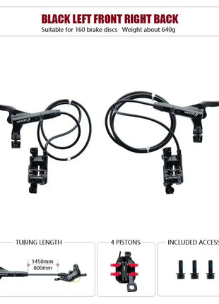 ZOOM HB-876 4 Piston Folding Mountain Bike Disc Hydraulic Brake Set Front 800 Rear 1400 Mm Mtb Bicycle Cramp Red Cycling Parts