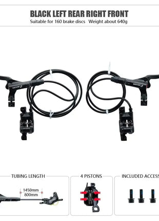 ZOOM HB-876 4 Piston Folding Mountain Bike Disc Hydraulic Brake Set Front 800 Rear 1400 Mm Mtb Bicycle Cramp Red Cycling Parts
