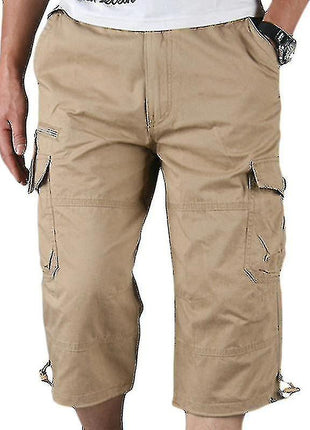 Mens 3/4 Long Length Elasticated Shorts Waist Cargo Combat Three Qu...