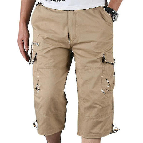 Mens 3/4 Long Length Elasticated Shorts Waist Cargo Combat Three Qu...