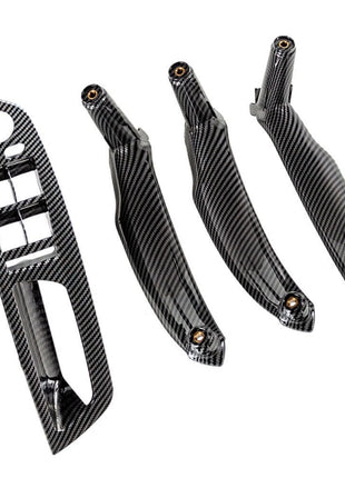 4x For Bmw X5 E70 X6 E71 E72 Carbon Fiber Lhd Inner Door Pull Handle Trim Cover