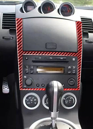 Red Carbon Fiber Navigation Panel Outer Frame Trim Cover For Nissan 350Z 2003-09