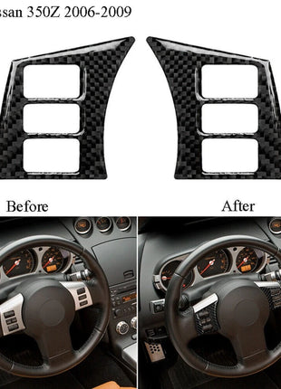 2pcs Carbon Fiber Steering Wheel Frame Trim Cover Decor For Nissan 350z 2006-09