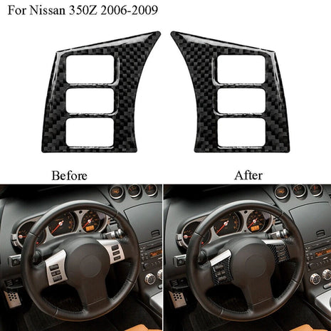 2pcs Carbon Fiber Steering Wheel Frame Trim Cover Decor For Nissan 350z 2006-09