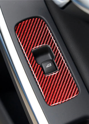 Red Carbon Fiber Window Switch Button Panel Cover Trim For Volvo V60 2010-2017