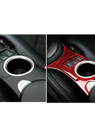Red Carbon Fiber Center Control Water Cup Panel Cover Trim For Nissan 370Z 09-20