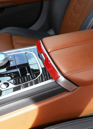 Red Carbon Fiber Armrest Box Switch Panel Cover For Bmw 8 Series G14 G15 2019-22