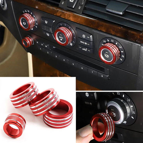 red Alloy Air Conditioner Switch Knob Ring Trim For Bmw 5 Series E60 2004-2010