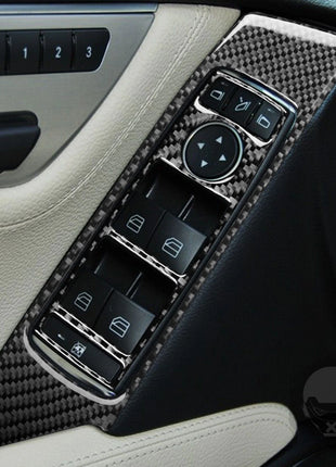 8Pcs Carbon Fiber Door Lift Switch Panel Cover Trim For Benz C-Class W204 12-14