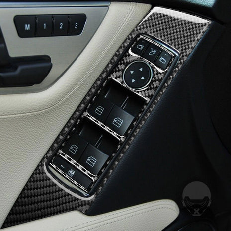 8Pcs Carbon Fiber Door Lift Switch Panel Cover Trim For Benz C-Class W204 12-14