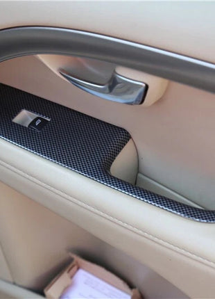 Door Window Lift Switch Cover Trim 4pcs Fit For Volvo S80 2009-2015 Carbon Fiber