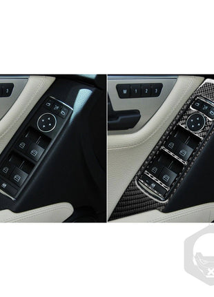 8Pcs Carbon Fiber Door Lift Switch Panel Cover Trim For Benz C-Class W204 12-14