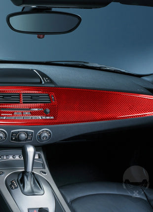 10Pcs For BMW Z4 E85 03-08 Red Carbon Fiber Center Console Dashboard Panel Cover