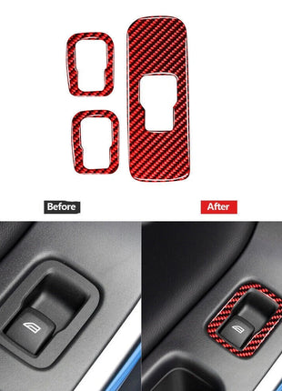 Red Carbon Fiber Window Switch Button Panel Cover Trim For Volvo V60 2010-2017